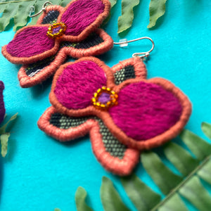 Purple + Peach Orchid Earrings