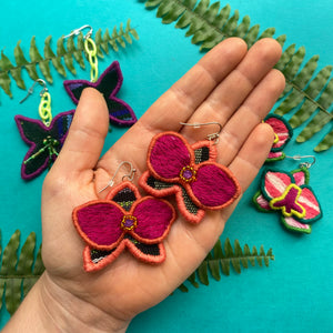 Purple + Peach Orchid Earrings