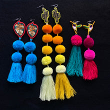 Load image into Gallery viewer, Humming Bird Pompom Earrings