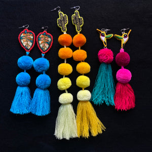 Humming Bird Pompom Earrings