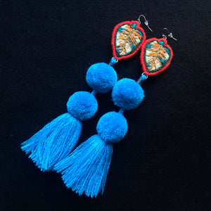 Leaf Pompom Earrings