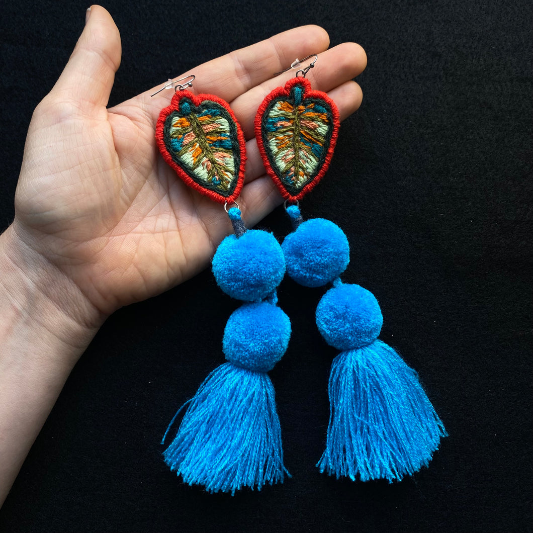 Leaf Pompom Earrings