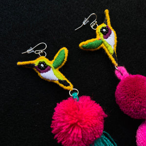 Humming Bird Pompom Earrings