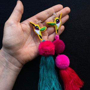 Humming Bird Pompom Earrings