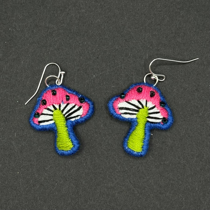 Embroidered Mushroom Earrings