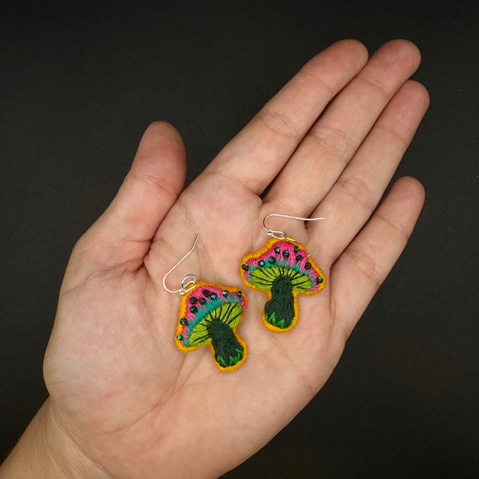 Embroidered Mushroom Earrings