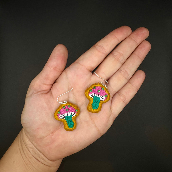 Embroidered Mushroom Earrings