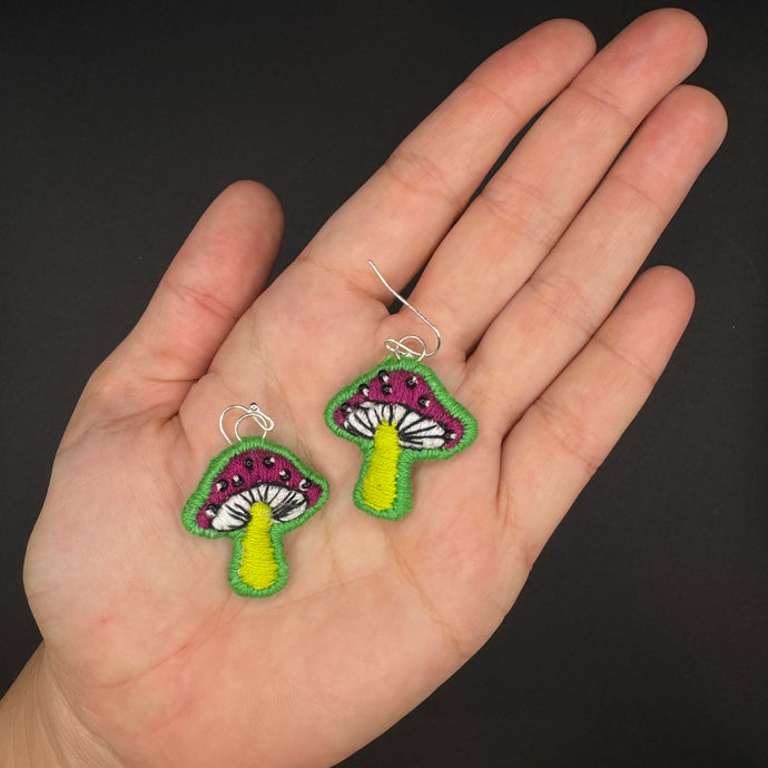 Embroidered Mushroom Earrings