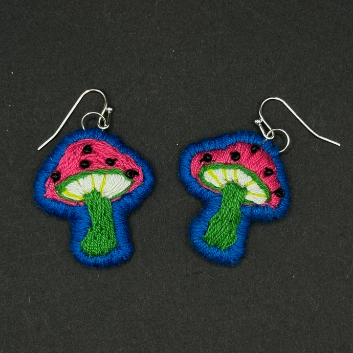 Embroidered Mushroom Earrings
