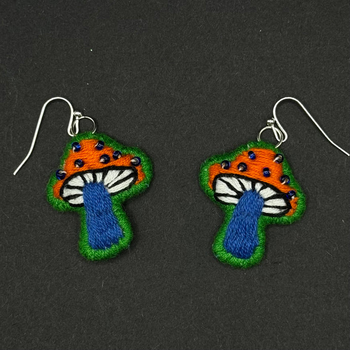 Embroidered Mushroom Earrings