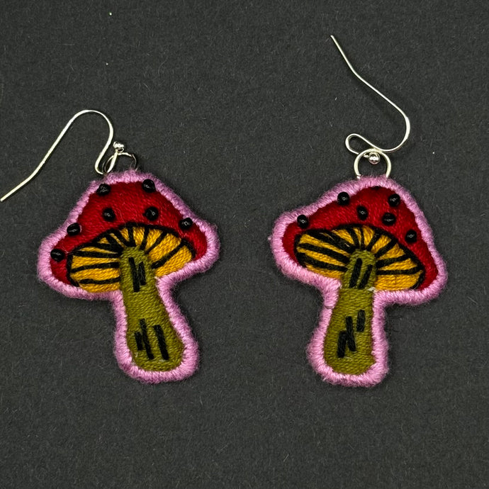 Embroidered Mushroom Earrings