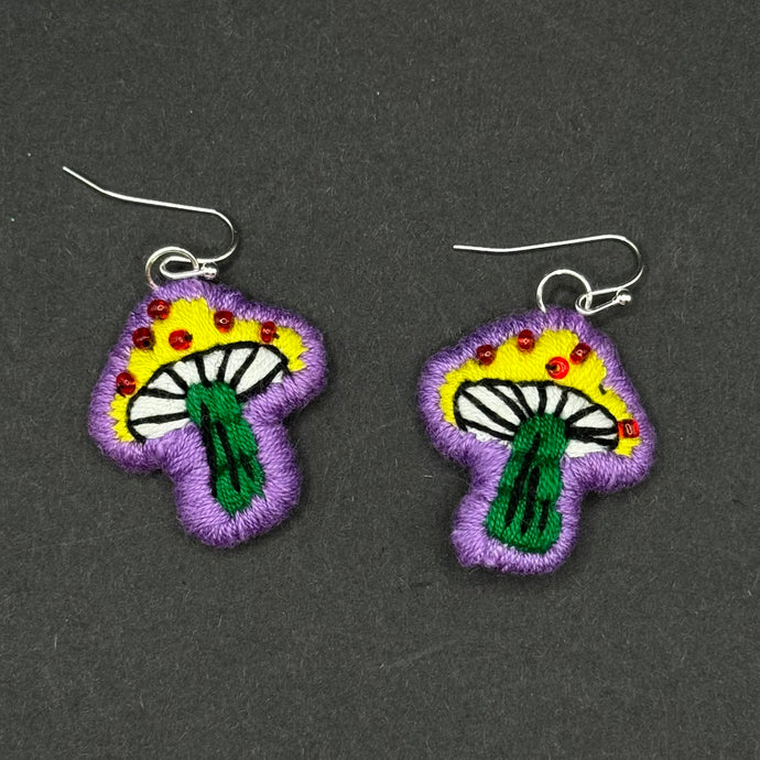 Embroidered Mushroom Earrings