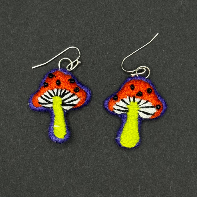 Embroidered Mushroom Earrings