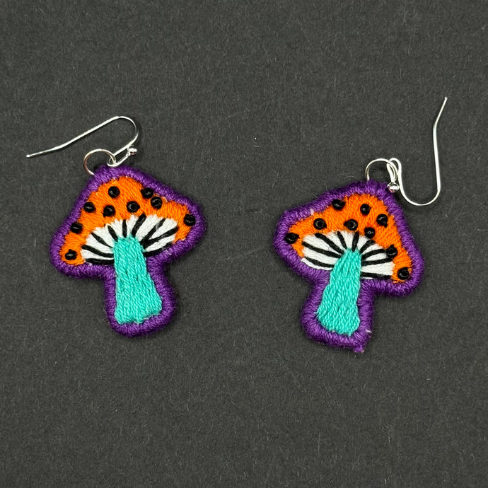 Embroidered Mushroom Earrings