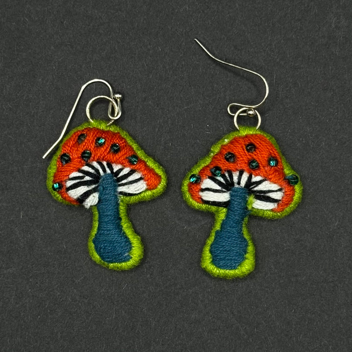 Embroidered Mushroom Earrings