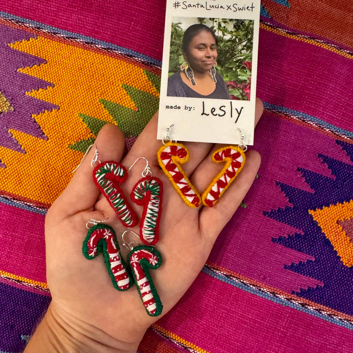 Candy Cane EMBROIDERED earrings