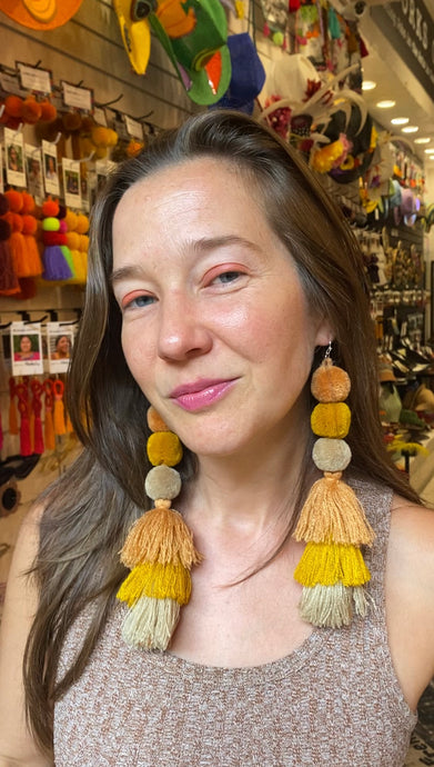 Triple POMPOM + TASSEL earrings