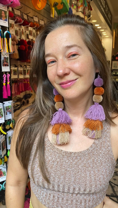 Triple POMPOM + TASSEL earrings