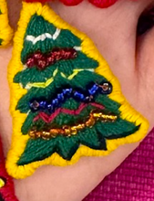 Load image into Gallery viewer, Christmas Tree EMBROIDERED earrings