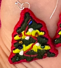 Load image into Gallery viewer, Christmas Tree EMBROIDERED earrings