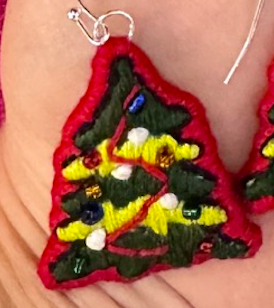Christmas Tree EMBROIDERED earrings