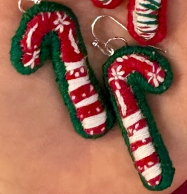 Candy Cane EMBROIDERED earrings
