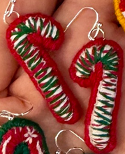 Load image into Gallery viewer, Candy Cane EMBROIDERED earrings
