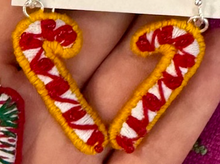 Load image into Gallery viewer, Candy Cane EMBROIDERED earrings