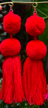 Load image into Gallery viewer, Bright Red pompom earrings