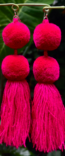 Load image into Gallery viewer, Dark Pink pompom earrings