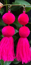 Load image into Gallery viewer, Bright Pink pompom earrings