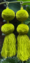 Load image into Gallery viewer, Lime Green pompom earrings
