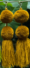 Load image into Gallery viewer, Green Ochre pompom earrings