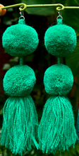 Load image into Gallery viewer, Teal Green pompom earrings