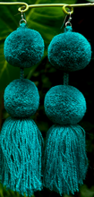 Load image into Gallery viewer, Dark Teal pompom earrings