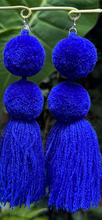 Load image into Gallery viewer, Deep Blue pompom earrings