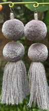 Load image into Gallery viewer, Gray pompom earrings