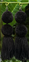 Load image into Gallery viewer, Black pompom earrings