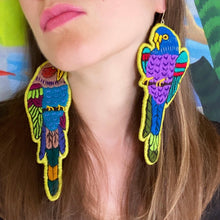 Load image into Gallery viewer, Green Embroidered Bird earrings