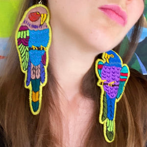Green Embroidered Bird earrings