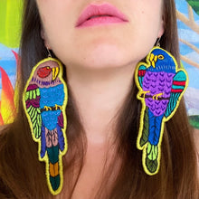 Load image into Gallery viewer, Green Embroidered Bird earrings
