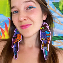 Load image into Gallery viewer, Lilac Embroidered Bird earrings