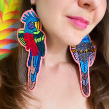 Load image into Gallery viewer, Peach Embroidered Bird earrings