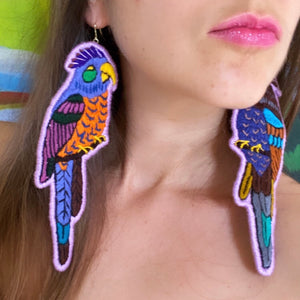 Lilac Embroidered Bird earrings