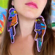 Load image into Gallery viewer, Lilac Embroidered Bird earrings