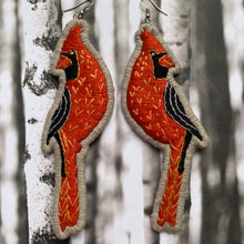 Load image into Gallery viewer, Red Cardinal Embroidered Earrings