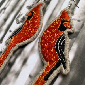 Red Cardinal Embroidered Earrings