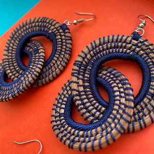 Blue Woven Grass DOUBLE HOOP earrings