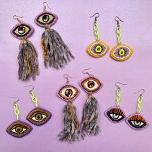 Load image into Gallery viewer, Embroidered Eye + Tassel Earrings
