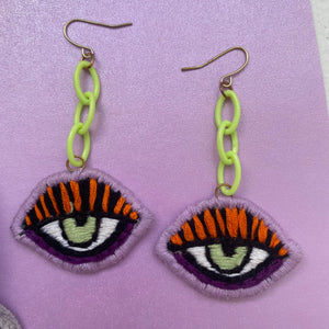 Embroidered Eye + Tassel Earrings